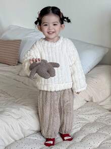 DAZY 2pcs Baby Girls' Casual Fleece Crew Neck Long Sleeve Loose Fit Pants Pajama Set Fall,Winter