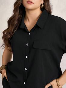 Zelara Camisa irregular de manga murciélago - Negro - Ver 5