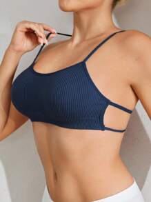 Ocili Solid Rib Knit Cami Bralet - Navy Blue - View 4