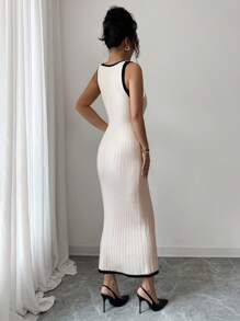 Elenzga Váy yếm dệt kim cài nút phía trước thanh lịch dành cho nữ - Màu be - Xem 2