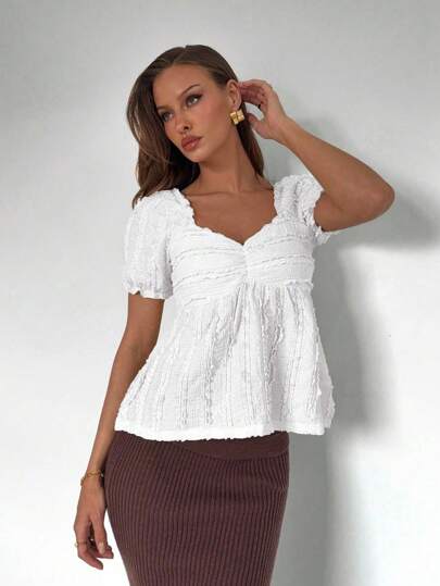 Roylia Camiseta de tela texturizada, camiseta de manga corta, camiseta informal