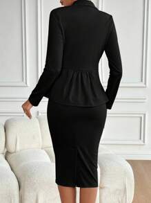 Lyxana Ladies' Single Breasted Long Sleeve Suit Jacket And Skirt Set