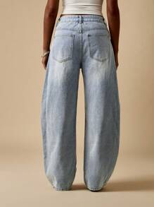 MISSGUIDED Pantalones vaqueros de pierna ancha y corte barril de talle alto, pantalones vaqueros holgados de estilo vintage, declaración de moda casual de otoño e invierno, ajuste suelto, estética Y2K - Azul - Ver 2