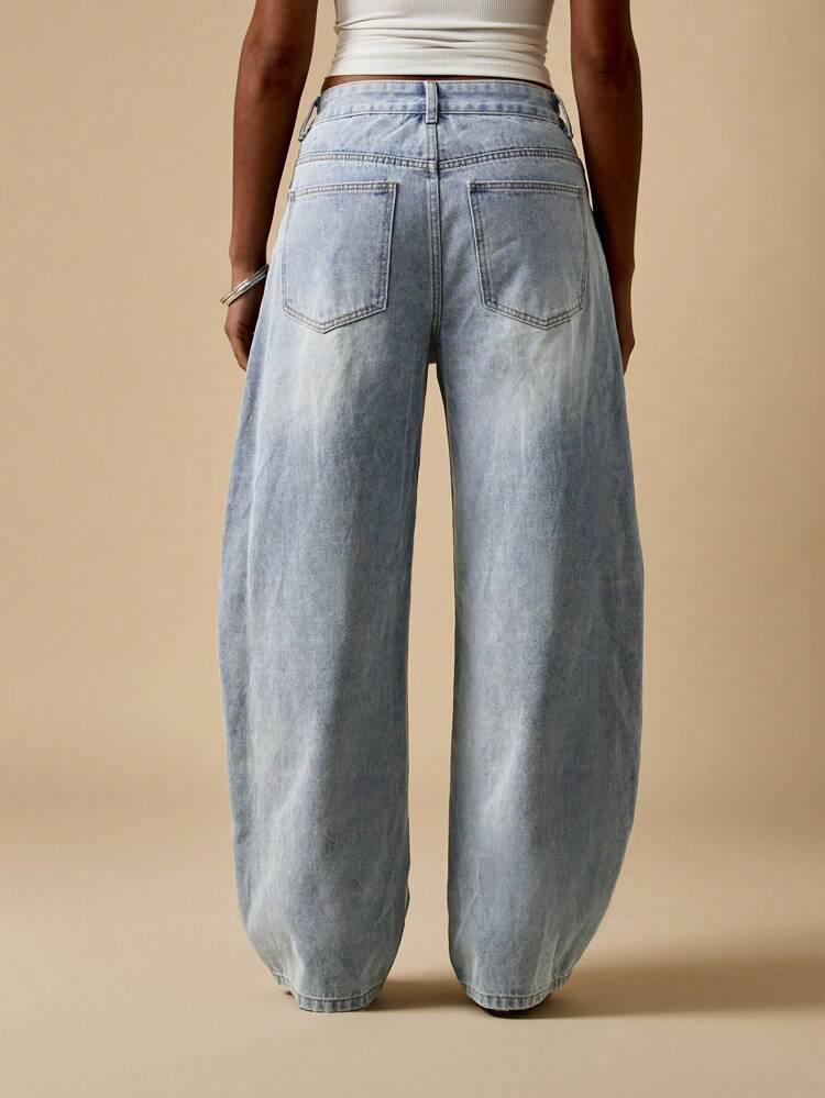 MISSGUIDED Jeans à jambes larges et coupe baril, taille haute, pantalon en jean ample, style vintage, décontracté, streetwear, mode automne-hiver, coupe ample, esthétique Y2K