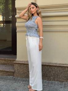 Jeta Ari Women's Summer Minimalist Boho Vacation Outfits Casual Basic Daily Wear Linen Comfortable Low Rise Baggy Pants,Linen Pants - White - View 6