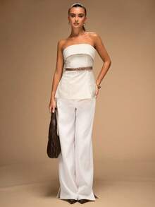 SHEIN BAE Áo crop top không tay hở vai cho nữ, mùa hè - trắng - Xem 3