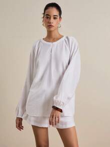 INAWLY Women's Solid Color Dolman Sleeve Shirt And Shorts Set, Casual And Relaxed Two Pieces Outfit Fall Cloth For Women