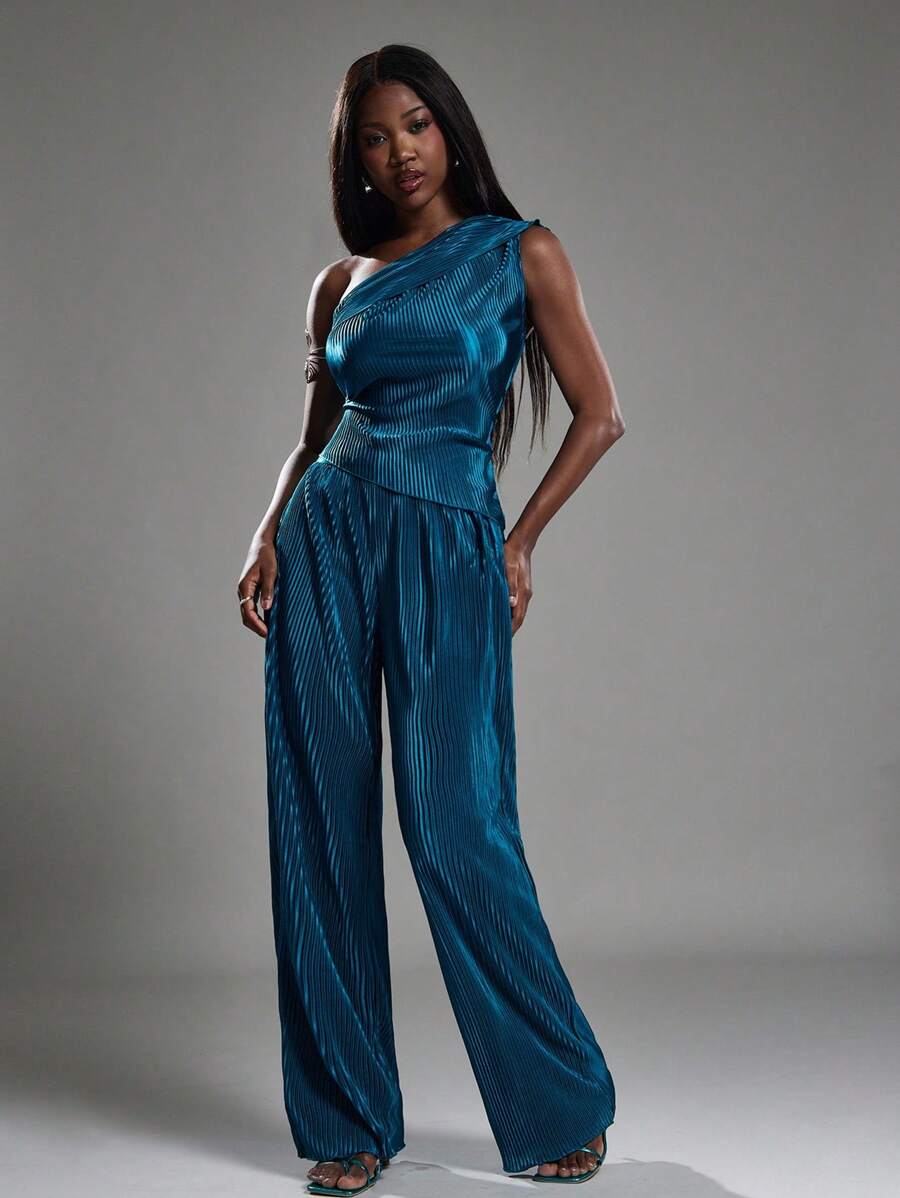 NYA SZN 配套套装（上衣/裤子）背心纹理系带细节裤子高腰开衩细节早午餐婚礼宾客特殊场合约会海滩度假套装女士