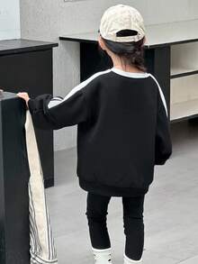 DAZY 女童V领艺术印花长袖卫衣，秋冬新款女童服装 - 黑色 - 查看 2