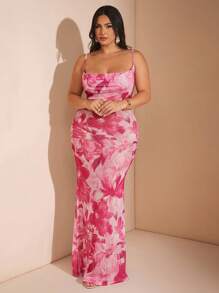 SHEIN BAE Váy hoa 3D hở vai màu trắng thanh lịch cỡ lớn dành cho nữ, thích hợp cho kỳ nghỉ sang trọng, lễ hội âm nhạc, kỳ nghỉ bãi biển, khách dự tiệc cưới - Hồng - Xem 1