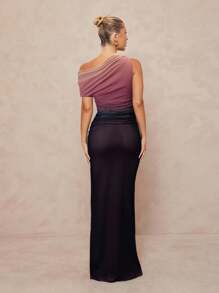 Lumalex Váy xòe vai lệch vai cho nữ có chi tiết trang trí bằng kim loại - Bụi hồng - Xem 2