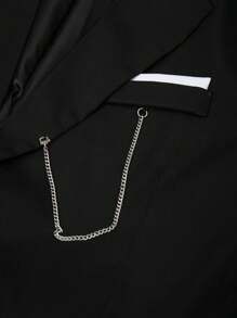 Manfinity Bizformal Men's Simple Solid Color Lapel Collar Chain Decor Black Blazer, Old Money