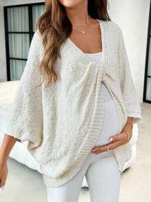 SHEIN Fall Clothes Bat Wing Sleeve Front Twist Detail Solid Color Maternity Sweater