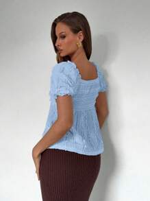 Roylia Camiseta de manga corta casual con textura, top de muñeca