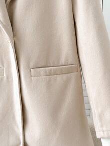 SHEIN Serisse Kids Tween Girls Classic Lapel Button Pocket Mid-Length Overcoat, Suitable For Weekend, Casual Outing, Back To School, Autumn/Winter, Girls Overcoat, Girl Coat, Tween Coat, Girls Winter Coat Fall - Khaki - View 9