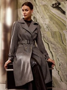 MOTF PREMIUM DOUBLE BREASTED BELTED OVERCOAT - Grey - View 8