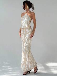 Aloruh Date Night Outfits Women Music Festival Party Disco Sequin Textured High Slit Skirt For Women - Multicolor - View 8