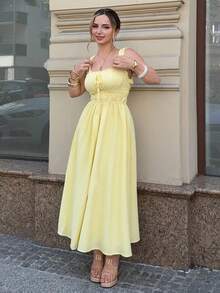 Jeta Ari Damen einfaches Kleid für den täglichen Gebrauch Einfarbig mit plissiertem Muster