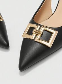 CUCCOO BIZCHIC 女士新款方扣尖头低跟平跟奇特鞋跟通勤风格百搭舒适黑色女士平底一脚蹬鞋，适合工作装 - 黑色 - 查看 7