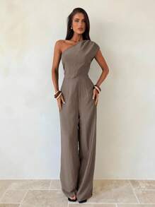 Aloruh 女士通勤修身连体裤 - 卡其色 - 查看 7