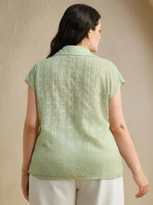 Anewsta Women's Sequin Textured Beaded Blouse, Summer New Arrival - Green - View 3