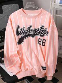 Teen Girl Casual Pullover Sweatshirt, Round Neck Pink Fabric Black Letter Print, Suitable For School, Sports, Commuting, Travel, Can Be Paired With Pants, Sweatpants, Jackets Fall Winter - Pink - View 1