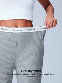 LUVLETTE 运动风格女士灰色柔软棉质罗纹宽版女士休闲裤透气舒适裤带口袋内衣可作为外套休闲裤