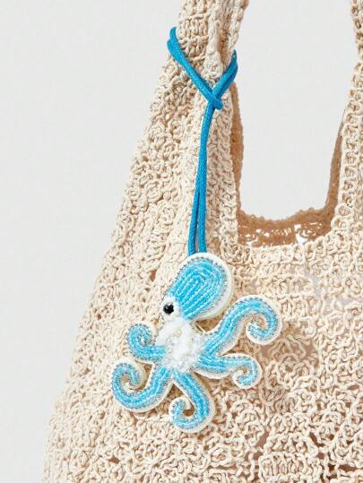 Fairycore 1pc Women's Bohemian Style Beach Bag, Hollow Woven Net Hand Carry Vacation Decor