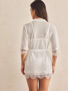 Charlaine 3pack Eyelash Lace Panel Belted Mesh Lingerie Set Bridallingerie - White - View 5