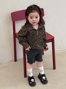DAZY 女婴豹纹长袖休闲连帽衫，幼儿秋装