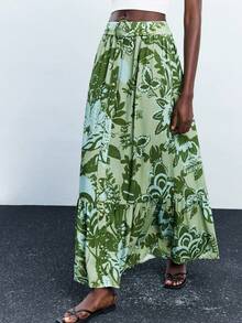 Maija Chân váy nữ in hoa có thắt lưng, phong cách Bohemian, dáng chữ A rộng rãi, thích hợp cho kỳ nghỉ xuân/hè, đi chơi, công sở, đi biển, phong cách thanh lịch dành cho giáo viên, trang phục phong cách Bohemian. - màu xanh lá - Xem 6