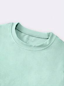 Jouncy Camiseta casual de manga corta, de corte ajustado y cuello redondo, de color verde claro, para mujer - verde menta - Ver 4