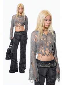 StreetHx 女士街头风格纯色休闲连帽长袖毛衣、套头衫、哥特式女装、垃圾摇滚、秋季女士针织套头衫秋冬