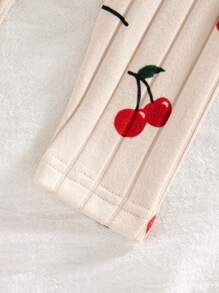 SHEIN Playful Pals 6 件套女婴秋冬新款罗纹针织面料杏色樱桃印花纯色服装，3 件套长袖上衣和裤子，时尚休闲可爱套装 - 彩色 - 查看 7