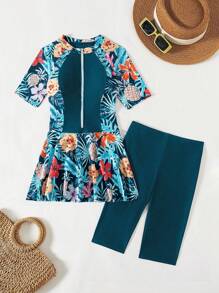 Swim Mulvari 女士热带印花布基尼，适合海滩度假 - 墨綠色 - 查看 3