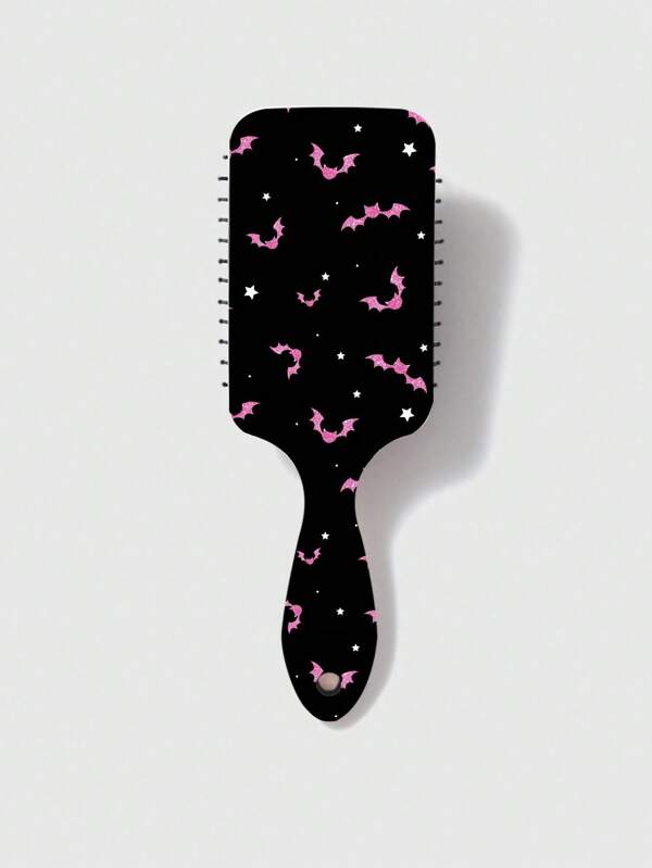 ROMWE Grunge Punk Cepillo de pelo con cojín de aire con estampado de murciélagos rosas para el cuidado del cabelludo, ideal para Halloween
