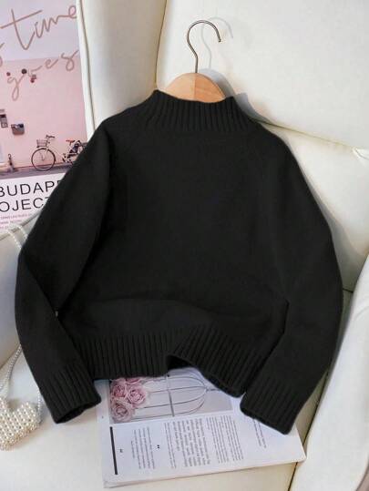 SHEIN 女童超大圆领毛衣，百搭蓝色，百搭，面料柔软，秋冬必备