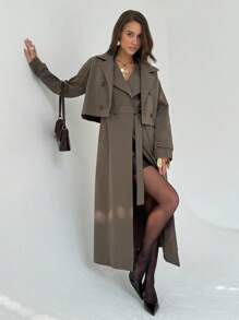 Aloruh 女士纯色翻领长袖短外套和无袖长外套秋冬休闲套装