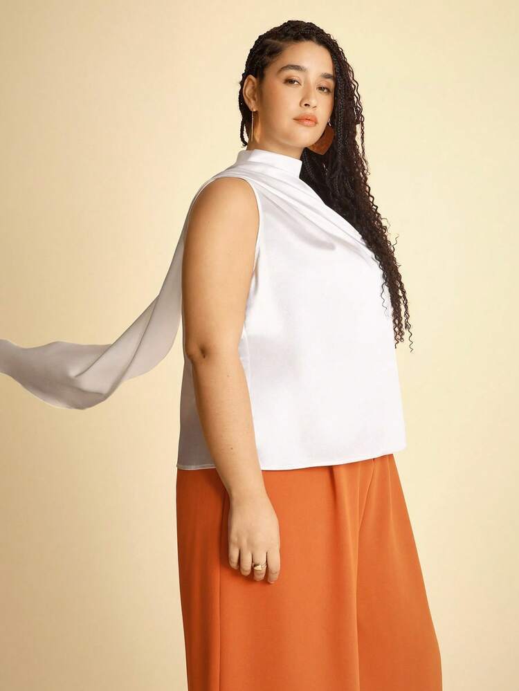 CAJUNI 女式纯色无袖背心（带丝带）-波西米亚风女装/西式女装/休闲女装-基本款上衣 - 白色 - 查看 5