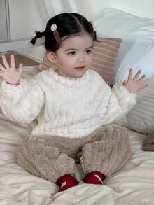 DAZY 2pcs Baby Girls' Casual Fleece Crew Neck Long Sleeve Loose Fit Pants Pajama Set Fall,Winter