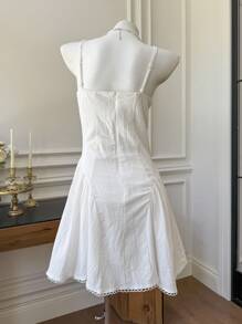 Comfortcana 女式白色梭织无袖蕾丝边夏季吊带裙 - 白色 - 查看 3