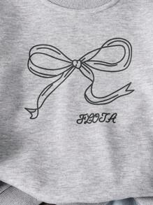 Genkimix Kids Kleine Mädchen Lässig Collegestyle Schleife Sweatshirt und Jeans Set