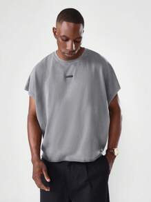 SUMWON 基本款宽松剪裁背心街头潮流无袖夏季都市宽松版型毛边休闲简约肌肉节日周末基本款 T 恤运动休闲滑板服海滩设计 - 深灰色 - 查看 7