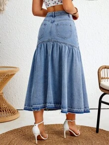 Selenza Women's Denim Ruffle Hem Skirt - Light Wash - View 5