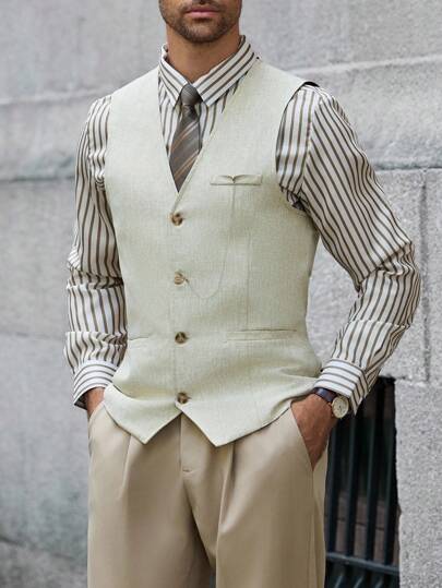 Calvornis Chaleco de traje de negocios de unicolor para hombres