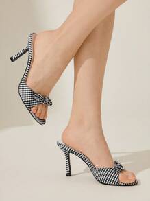 CUCCOO CHICEST Giày cao gót hở mũi thanh lịch màu đen và trắng trang trí nơ cho phụ nữ mùa hè, dễ thương và quyến rũ - Đen và trắng - Xem 12