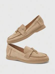 CUCCOO BIZCHIC 女士杏色绒面革舒适休闲乐福鞋，百搭平底一脚蹬鞋，适合户外、工作、日常穿着 - 杏色 - 查看 6