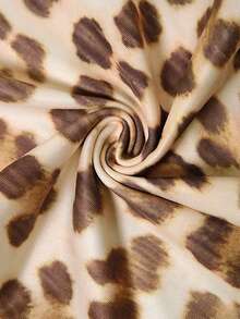 INAWLY Plus Size Women Waist Contrast Lace Leopard Print Skinny Pants - Brown - View 3