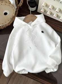 Attitoon Lässiger, minimalistischer Frauen Kapuzenpullover mit Reiter-Grafik, locker geschnitten und dick, geeignet für Herbst/Winter, Schulanfang, Flughafen - Weiss - Übersicht 1