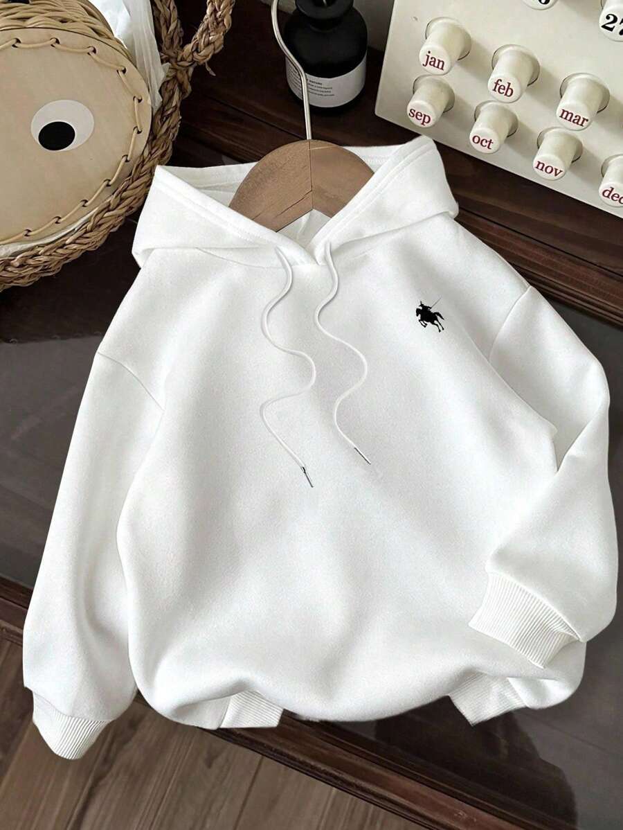 Attitoon Lässiger, minimalistischer Frauen Kapuzenpullover mit Reiter-Grafik, locker geschnitten und dick, geeignet für Herbst/Winter, Schulanfang, Flughafen - Weiss - Übersicht 1